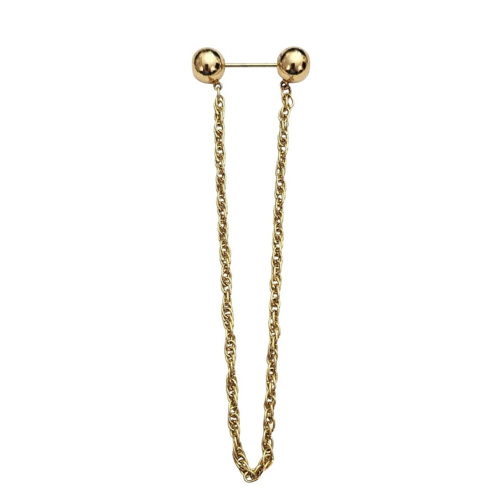 Gold Tone Jabot Ball Tie Pin With Chain J409